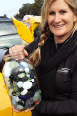 A jar of art sea glass at Davenport, California