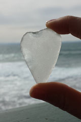 Sea glass heart found at La Jolla, San Diego, California